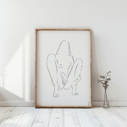 Erotic Abstract Line Art - Sensual Woman Nude Pose - Digital Download - Size: A5 / A4 / A3 - Sensual Strokes